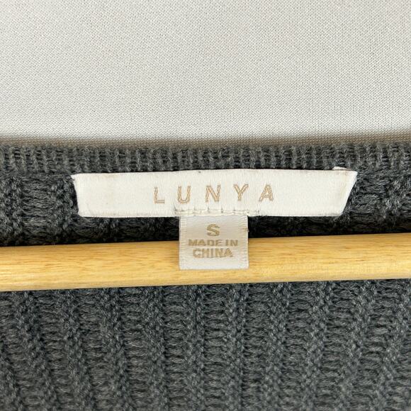 Lunya Ribbed Sweater Grey Heather Cozy Cotton Silk Reversible Women's Size S - Picture 4 of 9